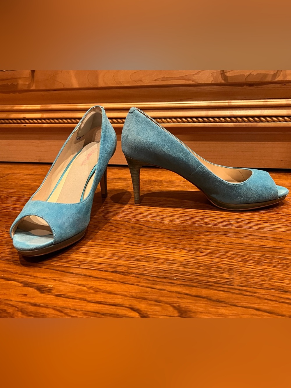 Nine West Classic Women's Peep-Toe Suede Pumps in Turquoise 6.5